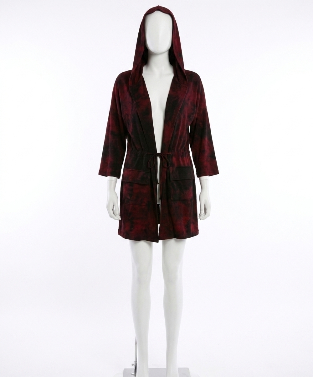 NEW FRENCH KYSS marble wash drawstring cardigan in sangria